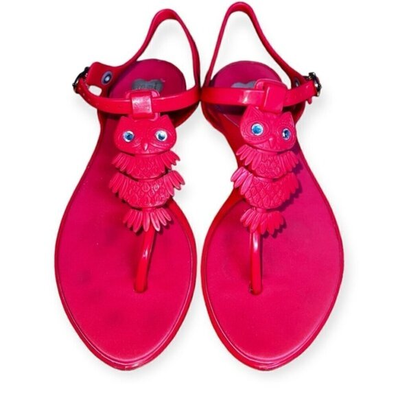 MELISSA “dreamed” jelly CACAO 2 red slip on Owl thong strapped sandals shoe sz 6 - Picture 2 of 6